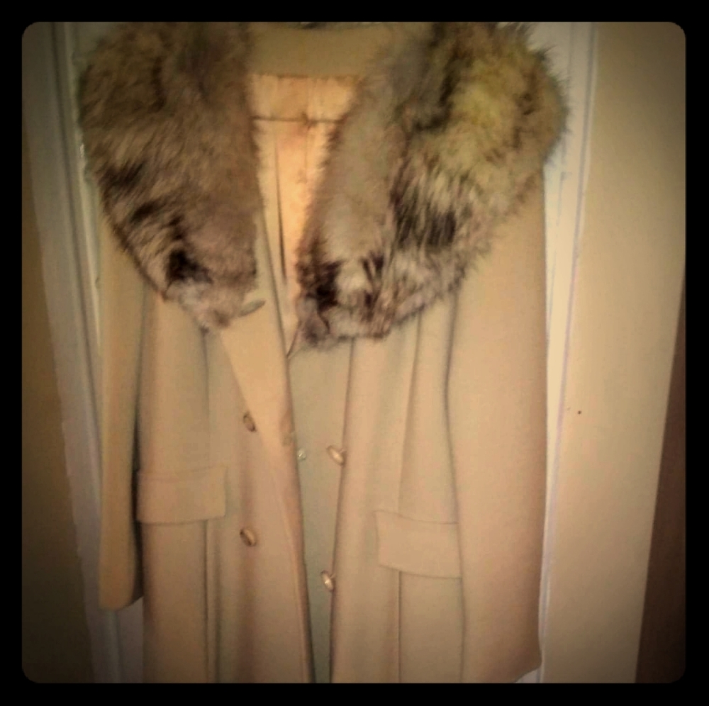 Vintage mink fur collared long dress coat